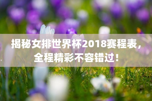 揭秘女排世界杯2018赛程表，全程精彩不容错过！