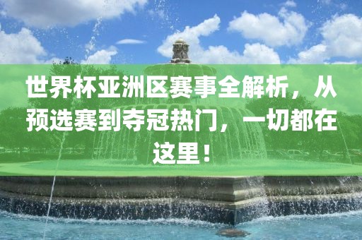 世界杯亚洲区赛事全解析，从预选赛到夺冠热门，一切都在这里！