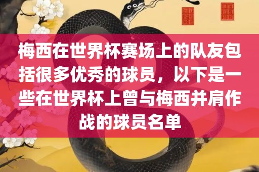 梅西在世界杯赛场上的队友包括很多优秀的球员，以下是一些在世界杯上曾与梅西并肩作战的球员名单