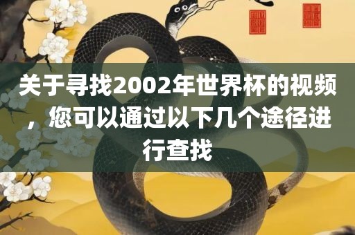 关于寻找2002年世界杯的视频，您可以通过以下几个途径进行查找
