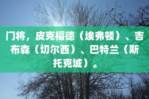 门将，皮克福德（埃弗顿）、吉布森（切尔西）、巴特兰（斯托克城）。