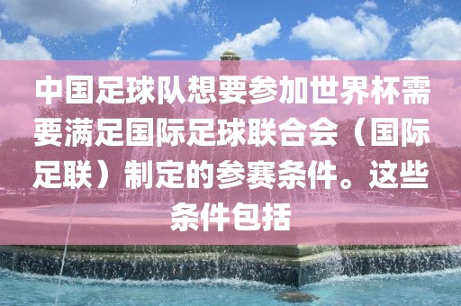 中国足球队想要参加世界杯需要满足国际足球联合会（国际足联）制定的参赛条件。这些条件包括