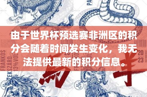 由于世界杯预选赛非洲区的积分会随着时间发生变化，我无法提供最新的积分信息。